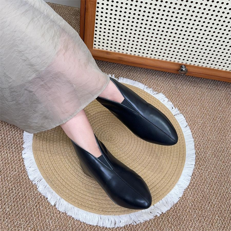 Johnature Retro Pointed Toe Cowhide Short Boots Versatile Genuine Leather Soft Soled Women's Shoes