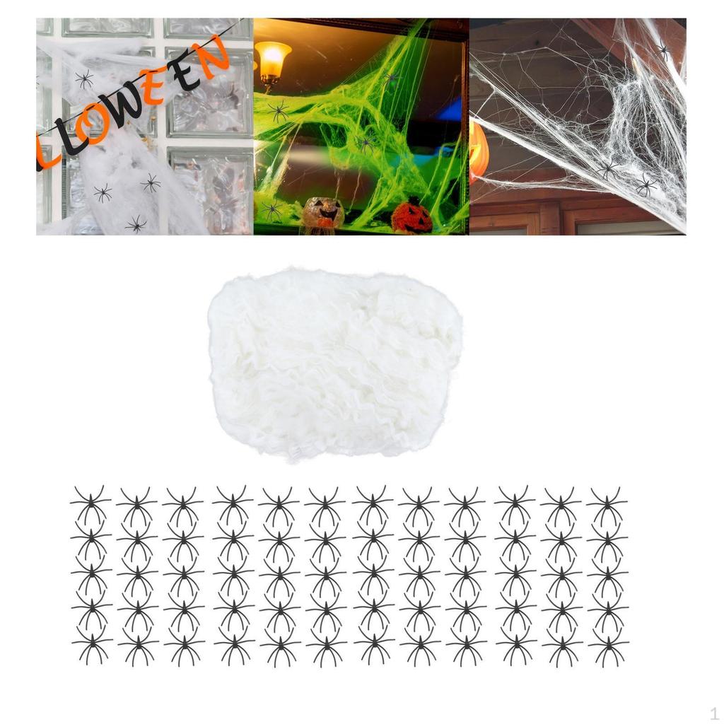 Glow-in-the-Dark Spider Web Decoration with Realistic Spiders for Outdoor Halloween Decor