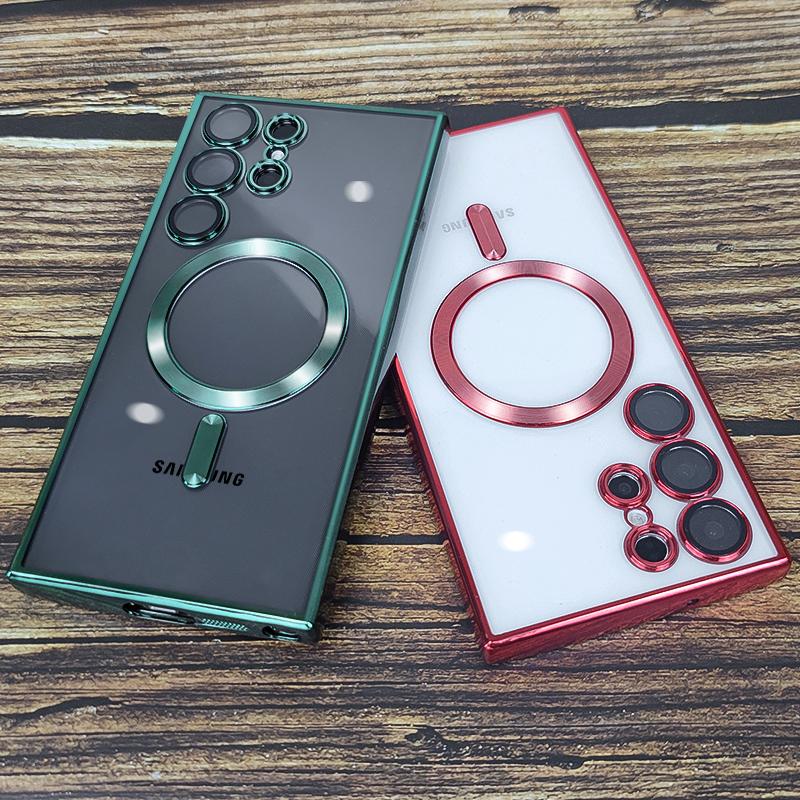 Plating Transparent For Magsafe For Samsung Galaxy S21 S22 S23 S24 Ultra Plus Case Magnetic Wireless Charging Silicone Cover
