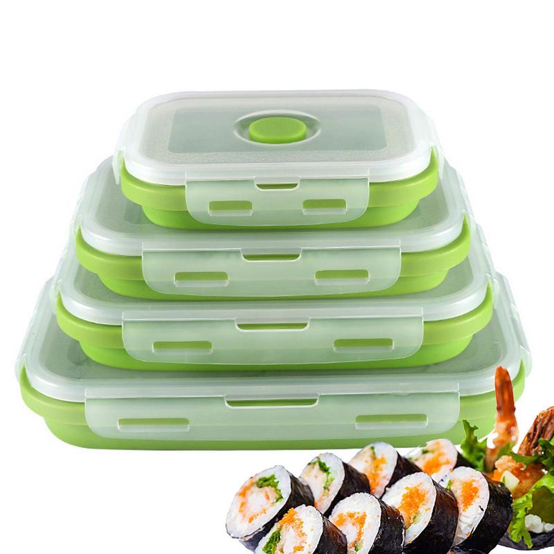

Silicone Lunch Box Stacking Silicone Food Storage Containers 4 Pack Dishwasher And Freezer Safe Camping