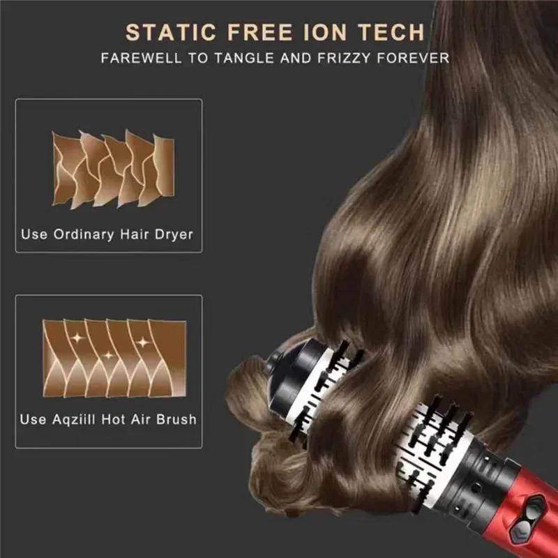 2 Replaceable Head 360 Rotating AirFlow Hot Air Brush Hair Straightener Curler Iron Volumizer Blowers Electric Hair Dryer Comb