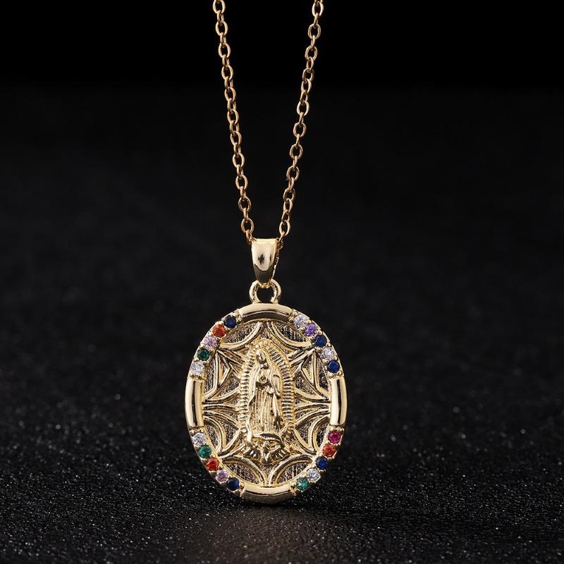 European and American Fashion Micro inlaid Color Zircon Pendant Women's Jewelry Virgin Mary Necklace