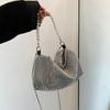 Fashion Rhinestone Shoulder Bag Pearl Chain Bag Phone Pouch Zipper Crossbody Bag for Women Handbag