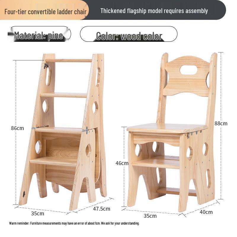 Solid Wood Folding Ladder Chair: Dual-Use, Multifunctional 4-Step Indoor Stool