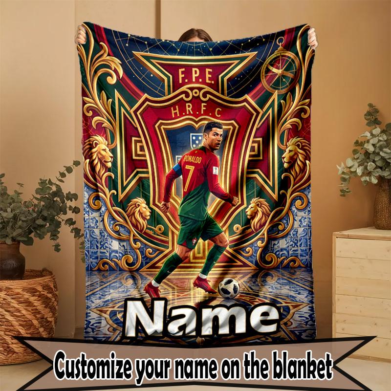 Custom Name Personalized Cristiano Ronaldo Print Blanket, Home Decor, Bedroom, Sofa, Camping, Couch, Gifts for Birthday Christmas