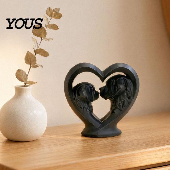 3D Printed Heart Sculpture Bernard Dog Heart-Shaped Sculpture, Hollow Silhouette Animal Statue with Matte Black Dust Resistant Decor Piece Finish,