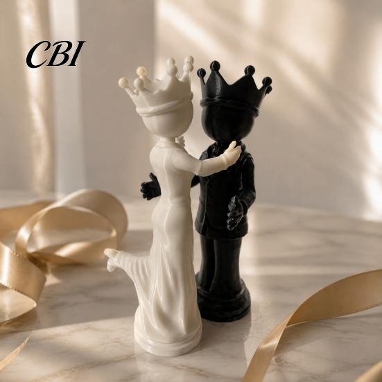 Symbolic Companionship Statue Gifts 1 Pair 3D Printed King and Queen Couple Figurines, Chess Style Dancing Anniversary Keepsakes for Him Her