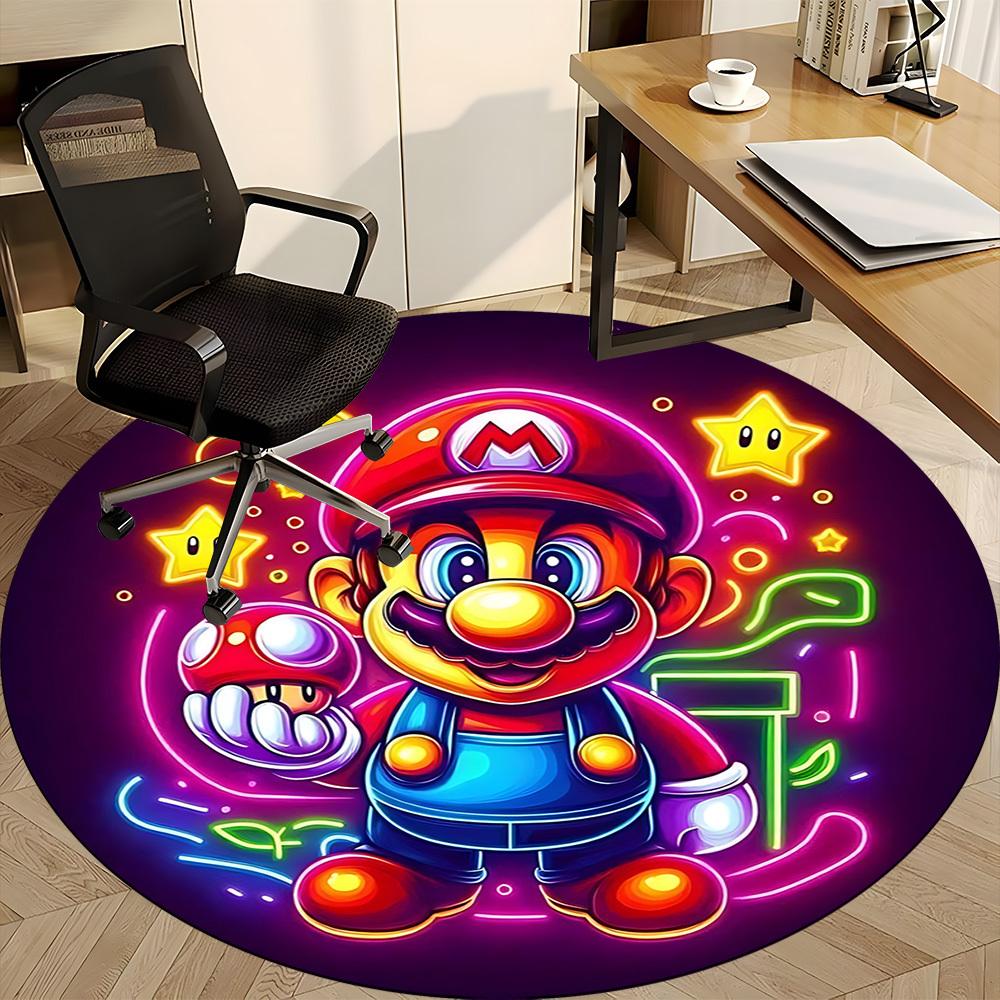 1pc Mario Neon Office Round Area Rug, Indoor Mat Suitable For Office,Bedroom Living Room Home Decor, Room Deco A0926185