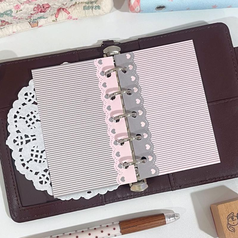 Æstetisk 6-huls ringbind påfyldningspapir 60 ark 6 designs M5 løse ark planlæggerindsats Pink Brun Journal sider