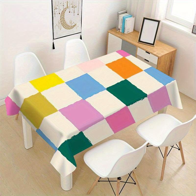 1pc Pastel Multicolor Plaid Tablecloth Suitable for Spring Weddings & Easter, Wrinkle-Resistant Easy-Clean Indoor/Outdoor Table Cover with Soft Pink B