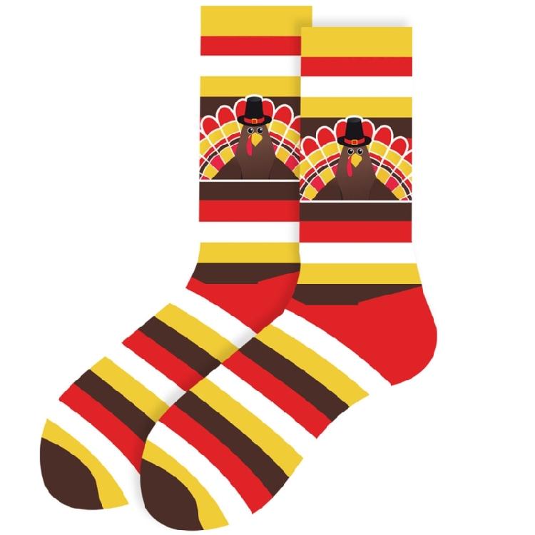 Women's Autumn Themed Socks with Thanksgiving Designs Maple Leaves Turkeys Pumpkin Prints Men's Cotton Crew Socks Gift