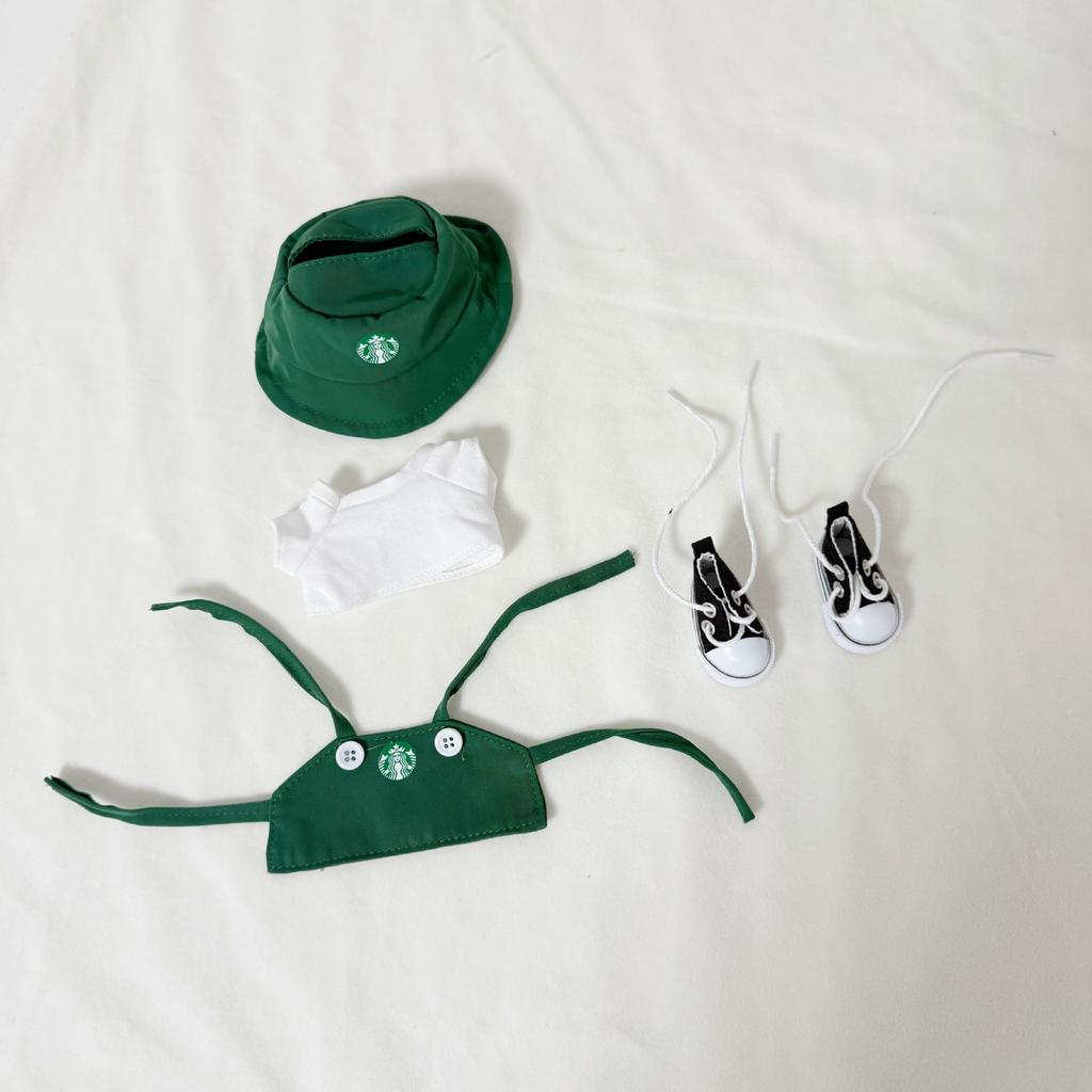 For Labubu V1 V2 V3 Doll Clothing Fashion Overalls Bib Hat T-Shirt Shorts Shoes Set Kawaii Coffee Working Clothes Accessories