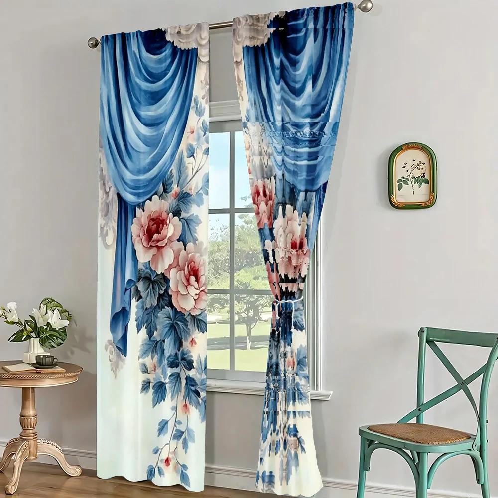 2 Stück Vorhänge mit Blumendruck Dekorative Fenstervorhänge Fensterdekorationen für Schlafzimmer Wohnzimmer Heimdekoration Raumdekoration_ai1