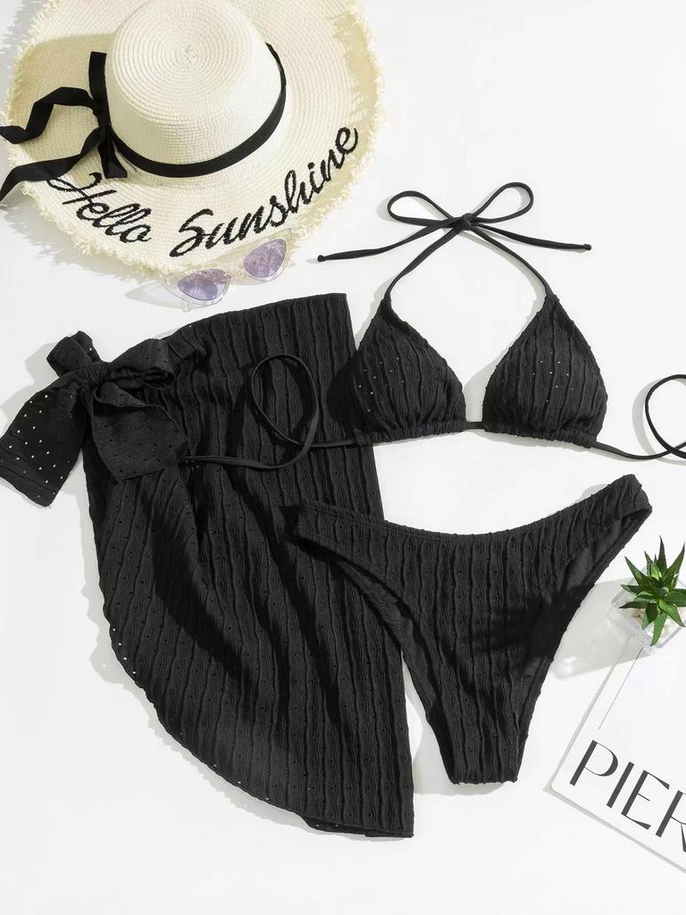 2025 European & American Backless Three-Piece Tie-Up Swimsuit