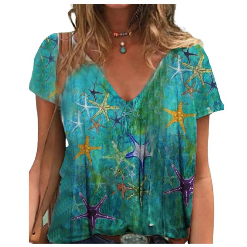 Street Top Fashion Spring Summer New Cartoon Animal Print V-neck Short Sleeved T-shirt Women 3d Tops