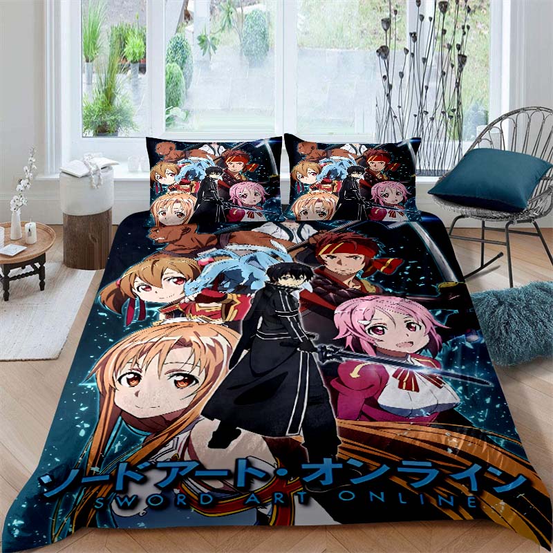 3D Printed Sword Art Online Bedding Set, Three-Piece Set, Includes Printed Duvet Cover and Pillowcases, Adult Size65