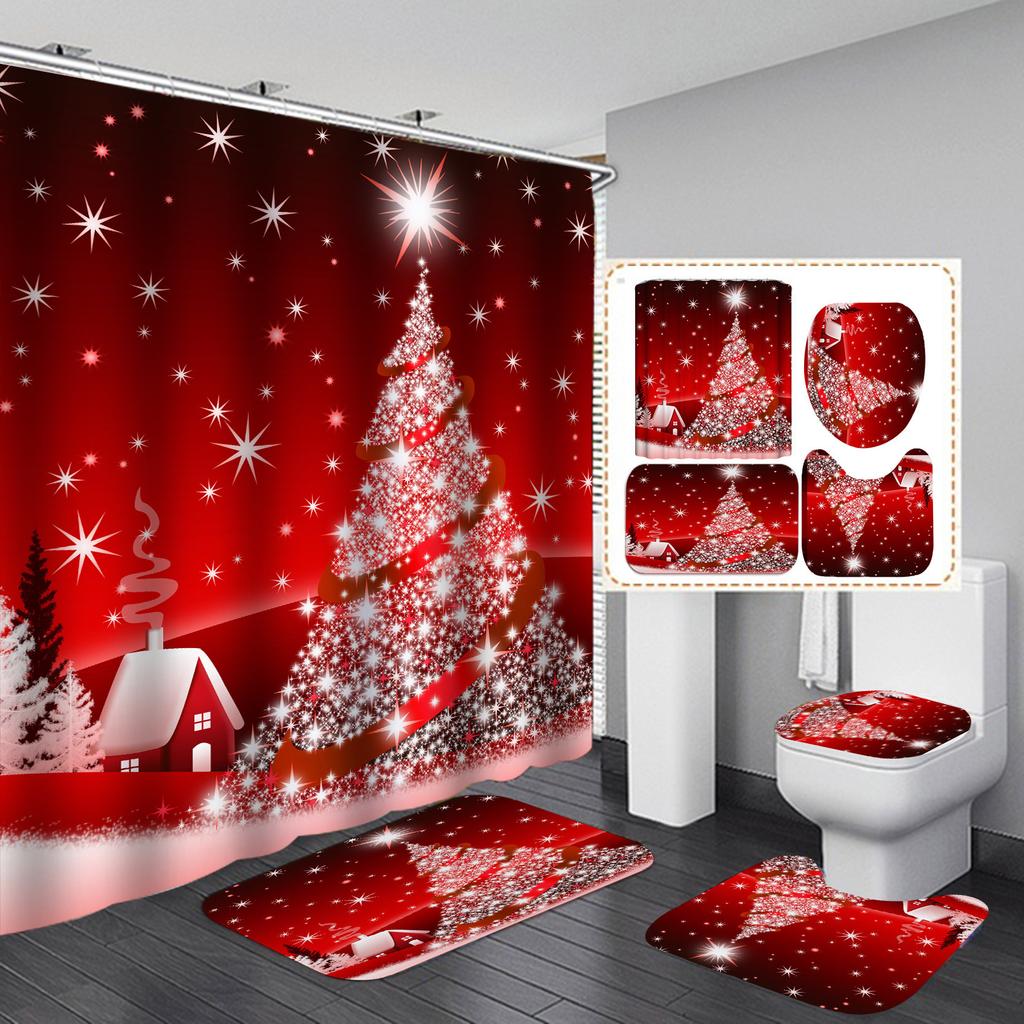 Marry Christmas Shower Curtain Red Santa Claus Printed Waterproof Polyester Bath Curtain For New Year Christmas Bathroom Decor