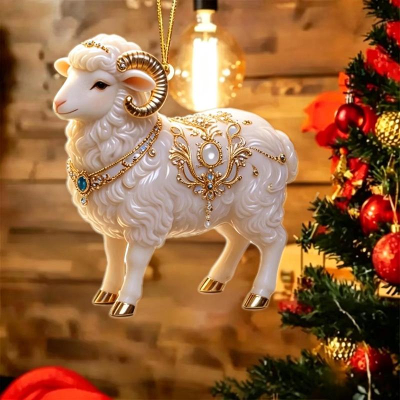 2D Acrylic Chinese Zodiac Goat Hanging Ornament Red Gold Auspicious Design for Porch Hanging New Year Decor
