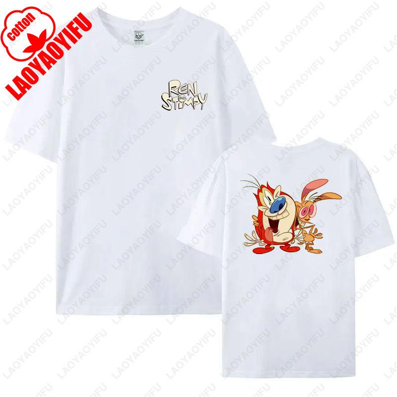 80s Ren Stimpy Show Television Nickelodeon Cartoon Double Sided Tshirt Medium Harajuku Lovely Summer Style Hipster Cotton Tees