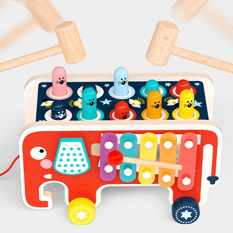 Children's educational toys Elephant banging gopher Dinosaur trailer banging gopher educational parent-child toys