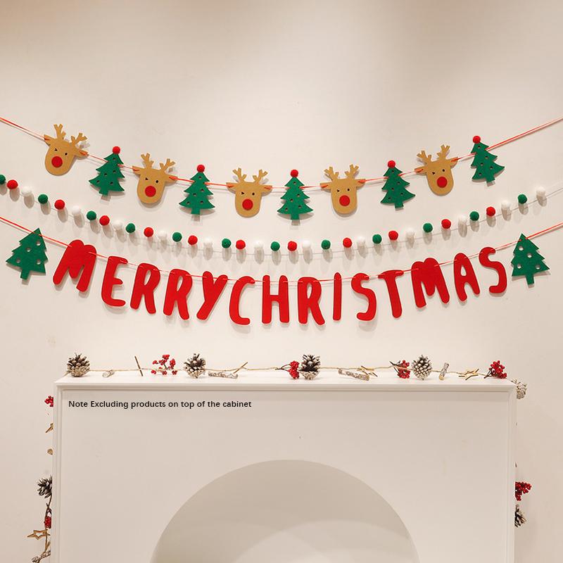 DIY Handmade LED String Light Decorated Merry Christmas Holiday Hanging Home Room Background Pull Flag Banner Christmas Pendant