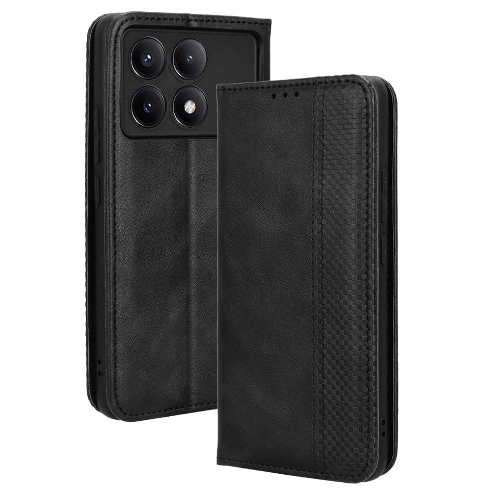 

For Xiaomi Redmi K70E 5G/Poco X6 Pro 5G Wallet Case with Card Holder PU Leather Vintage Cover Black