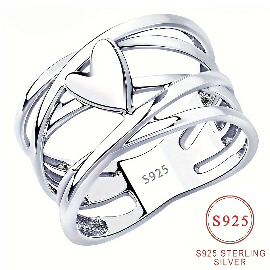 

Chic French Style 925 Sterling Silver Heart-Shaped Ring Unique Design Women s Fashion Jewelry Perfect for Everyday Accessories 8