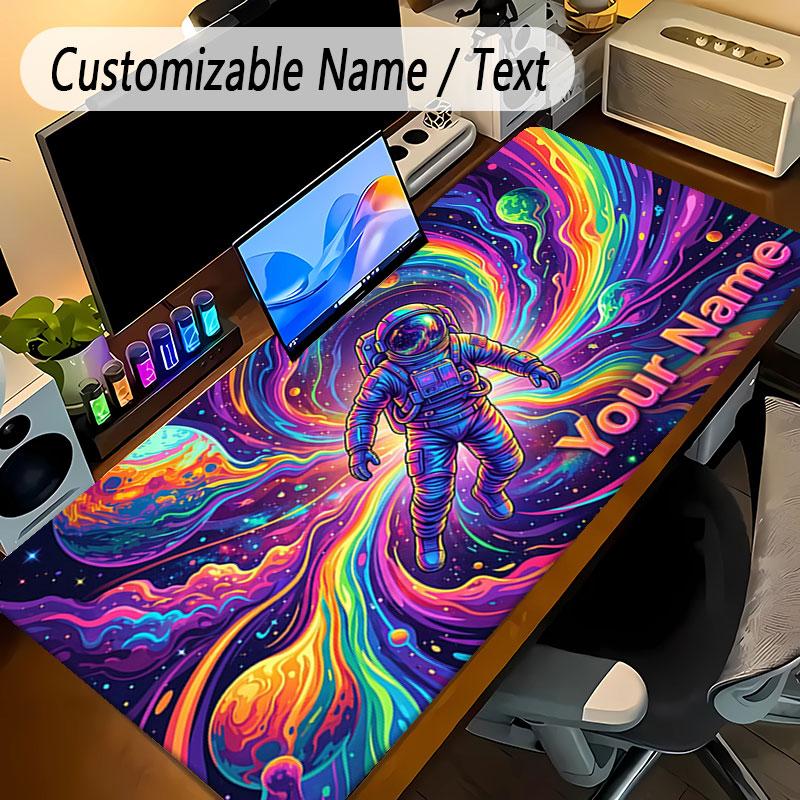 Astronaut Space Theme Personalized Mouse Pad Custom Name Text Non Slip Desk Pad For Laptop Office Desktop