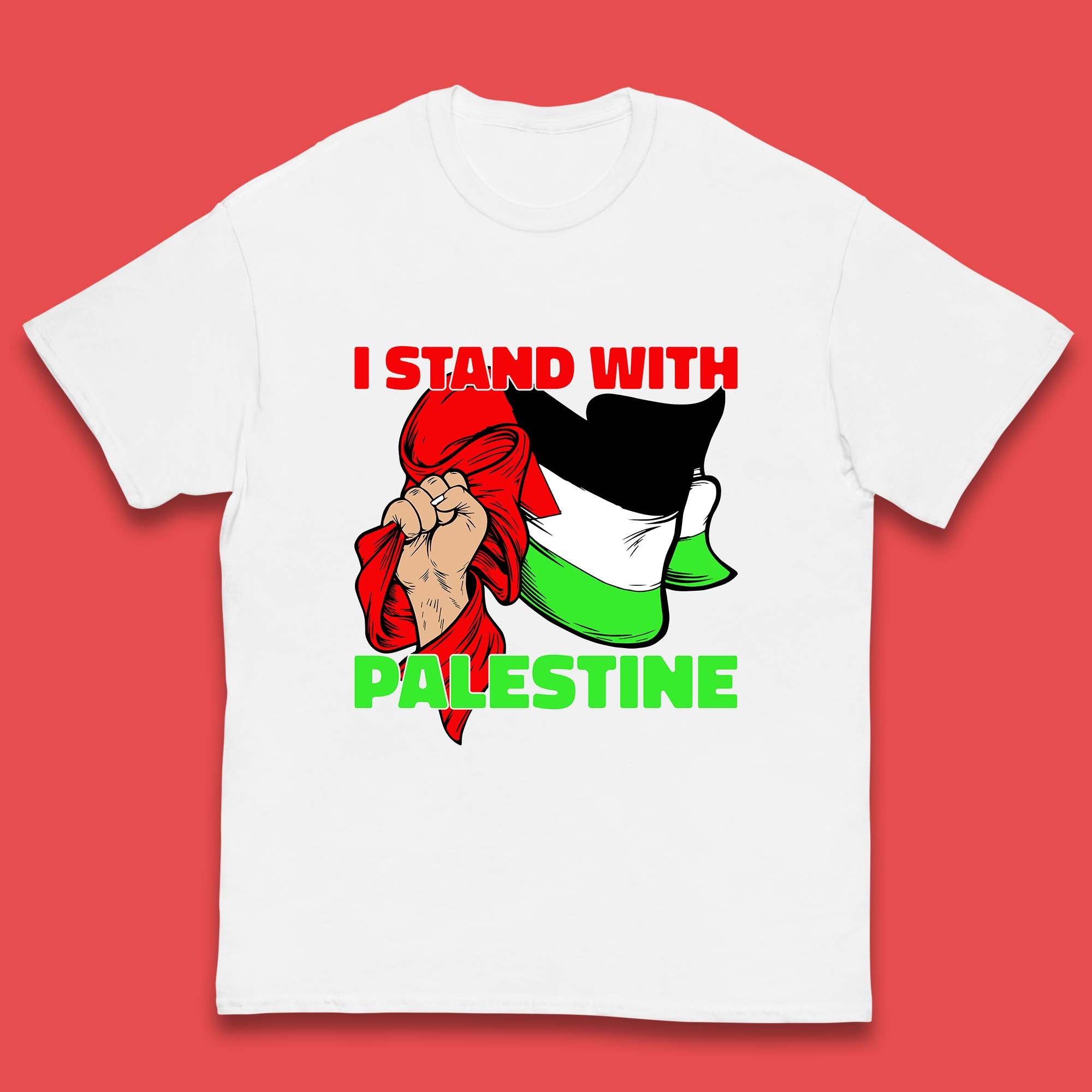 I Stand with Palestine Holding Flag Kids T Shirt 110