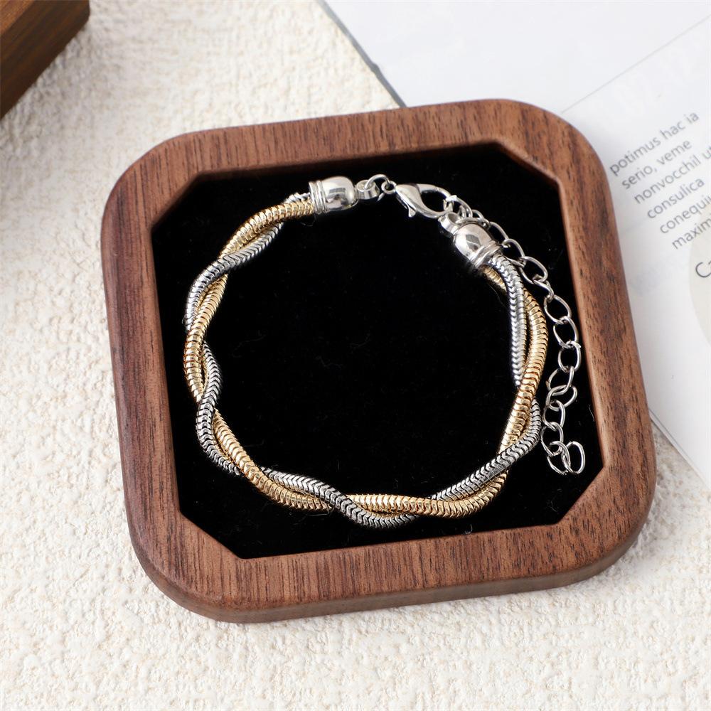

Wind Gold And Silver Two-Color Woven Necklace Bracelet High-End Sense Men And Women Niche Trendy Cool Trendy Collarbone Chain