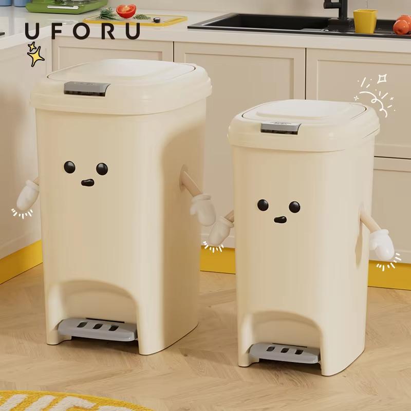 Uforu Large-Capacity Bin, Pedal Bin, DIY Creative Bin for Kitchen, Dormitory and Bathroom, Adorable Design