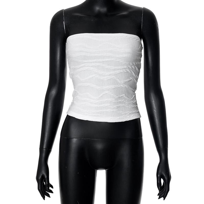 European and American Women's Spring Sleeveless Solid Bandeau Slim Fit Crop Top