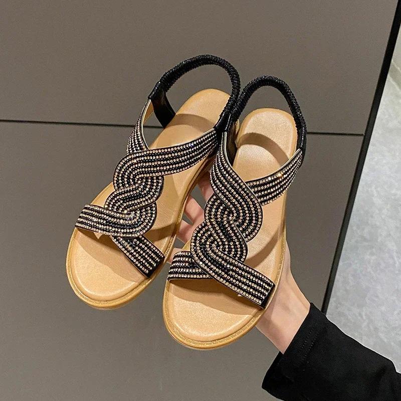 Fashion 2025 Summer Women's Sandals Women Fashion Casual Roman Shoes New Designer Platform Sandal Female Solid Color Crystal Sandalias