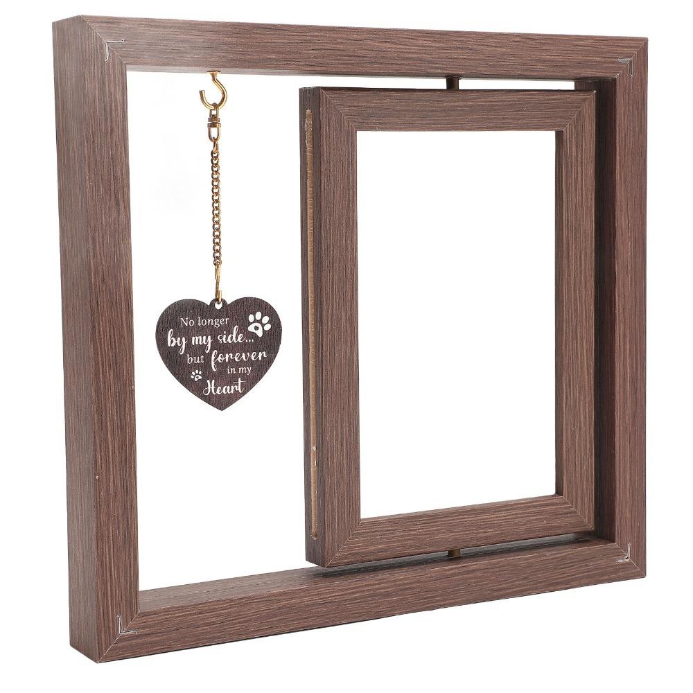 Wood Pet Photo Frame Double Sided Tabletop Pet Picture Display Rotatable Freestanding Pet Memorial Frame Desktop Pet Display