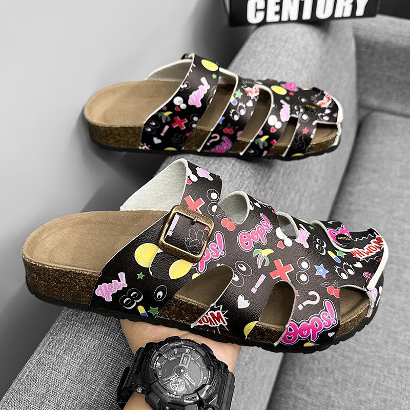 Fashion Mules New Summer Buckle Cork Slipper Casual Women Beach Outside Non-slip Closed Toe Cut-outs Slides Shoes Plus Size 35-45