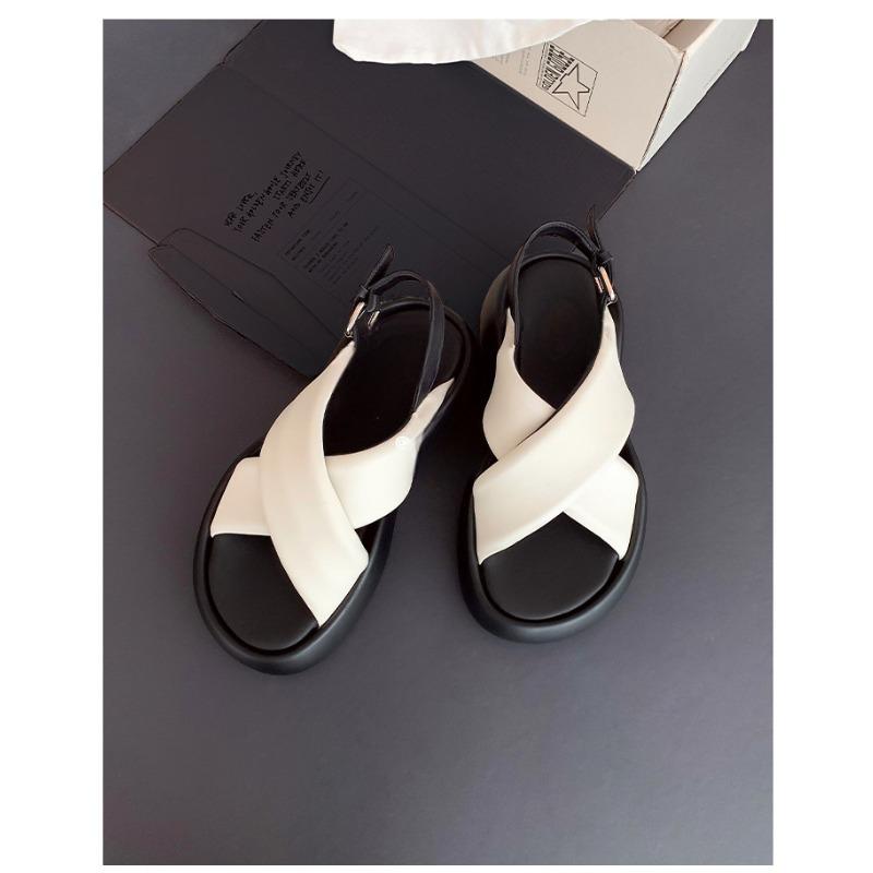 Shei Yiqing Summer~ Lambskin thick-soled cross-buckle with bubble bread casual sandals women's summer