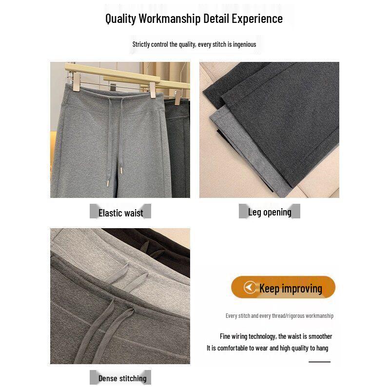 Women's Gray High Waist Petite Wide Leg Sweatpants - Slimming, Loose, Casual for Spring, Summer, and Autumn 2026
