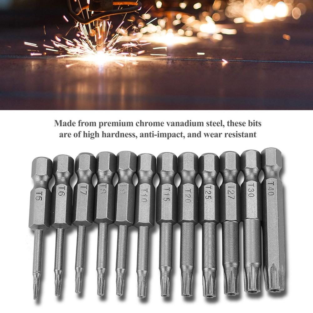 12Pcs Chrome Vanadium Steel 1 4in Hex Shank T5 T40 Magnetic Security Star Screwdriver Bits