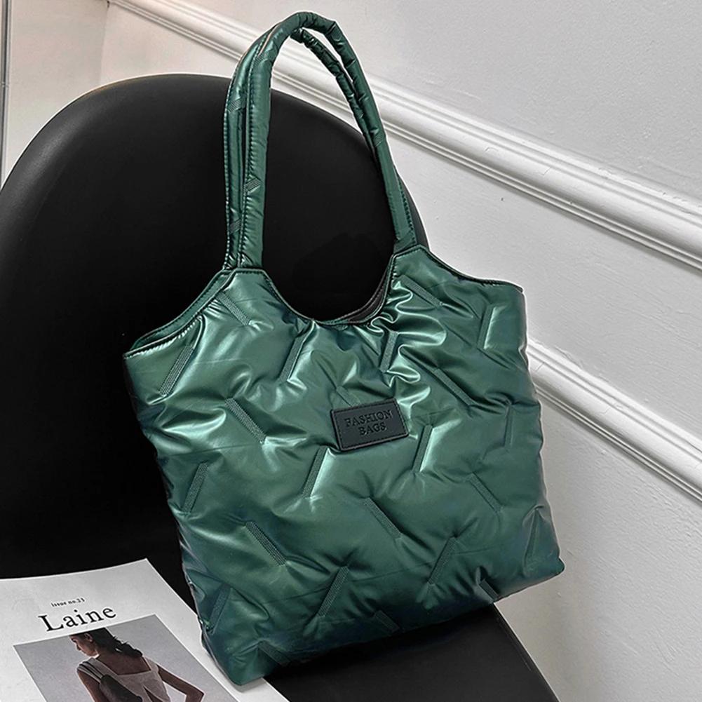 Women Padded Tote Bag Versatile Solid Puffer Bag Big Capacity Quilted Shoulder Bag Casual Winter Commuting Bag