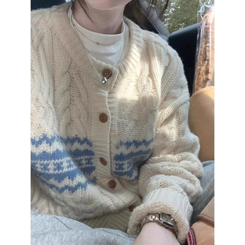 

Soft waxy retro twist knitted cardigan for women with autumn and winter new college style single-breasted loose sweater jacket one size fits all