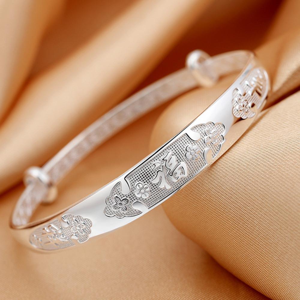 

Silver Plated Lucky Bracelet for Women Floral Fevilá Bangle Open Flower Jewelry