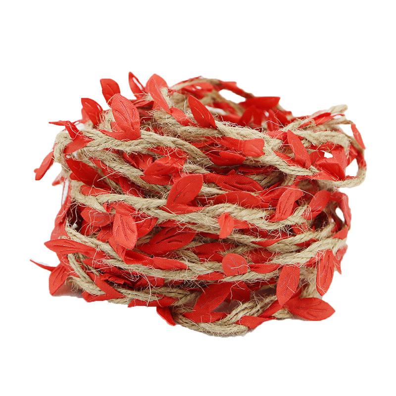 (5 Meters/lot) 5mm Leaf Hemp Rope Braided with Green Leaves Lace Home Decoration Rope Handmade Garland Ribbon