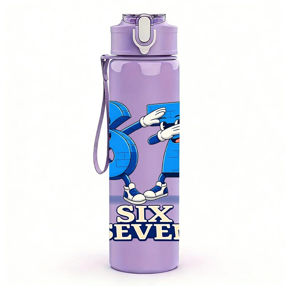 1PC Big Blue Number 67 Graffiti Print 750ml Color Plastic Sports Water Bottle Leakproof Flip Straw Lid Suitable for Sports Office Home Use