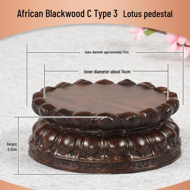 Ebenholz Guanyin Bodhisattva Lotus Sockel, Massivholz geschnitzter runder Opfertablettständer