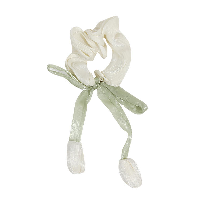 Women Tulip Flower Tassel Hair Ties Cute Temperament Lace Stretchy Hair Rope Ponytail Holders Sweet Hair Accessories