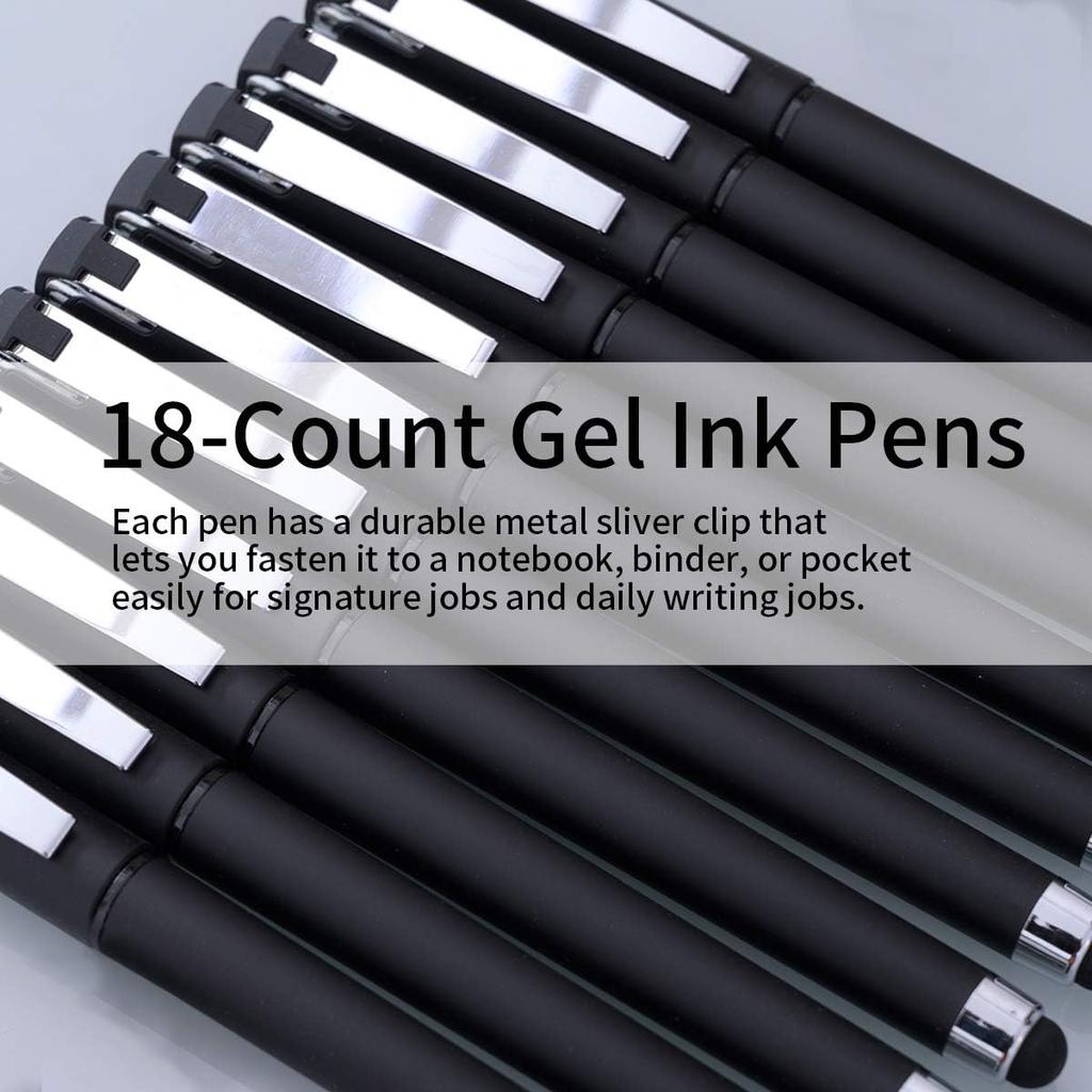 Black Gel Ink Rollerball Pens 1.0mm Gel Pens 2-in-1 Stylus Pens 1.0mm Medium Point Pen for Office, Black Gel Ink(18 Pack-Black)