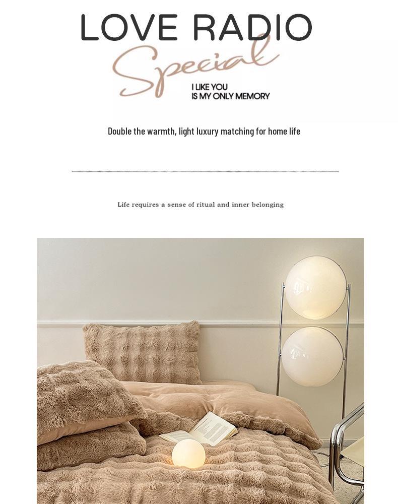 Class A Rabbit Hair Velvet Winter 4-Piece Bedding Set - Thickened Warm Coral Velvet Flannel.