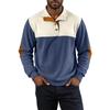 Men's Corduroy Paneled Stand Collar Sweatshirt Long Sleeve Loose Fit Casual Knit Pullover