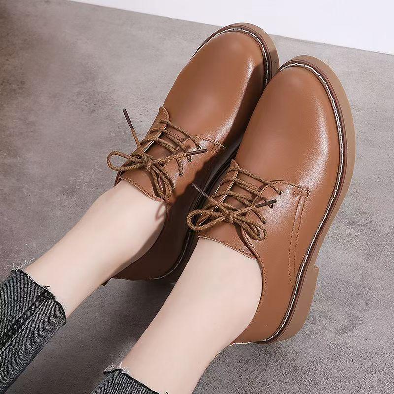 Women Real Leather Low Heel Casual Shoes Spring Autumn New Soft sole Non Slip Round Toe Waterproof Lace Up Lightweight Work Shoe