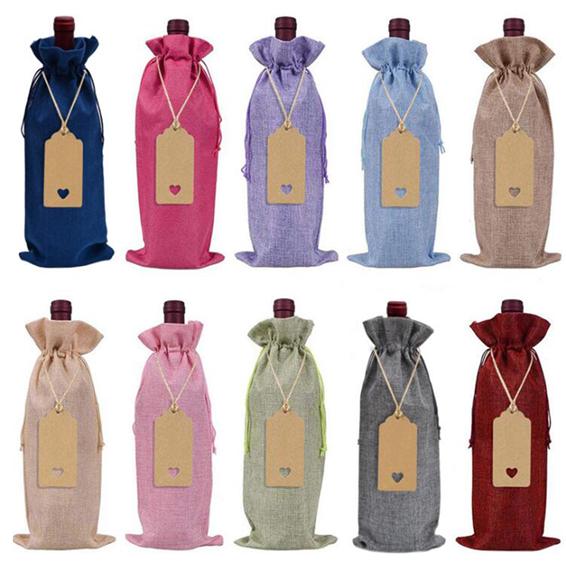 10 шт. мешковины для вина, джутовые пакеты для бутылок вина с завязками ...